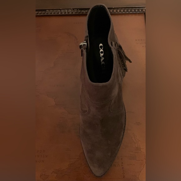 New $350 Coach Jemma Westin Fringe Suede Leather Pointed toe Block Heel Bootie - Picture 9 of 12